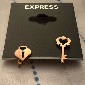 Express Rose Gold Heart Lock & Key Earrings - NWT